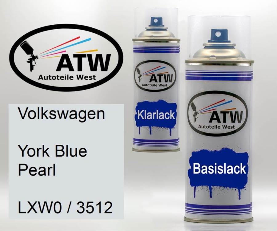 Volkswagen, York Blue Pearl, LXW0 / 3512: 400ml Sprühdose + 400ml Klarlack - Set, von ATW Autoteile West.